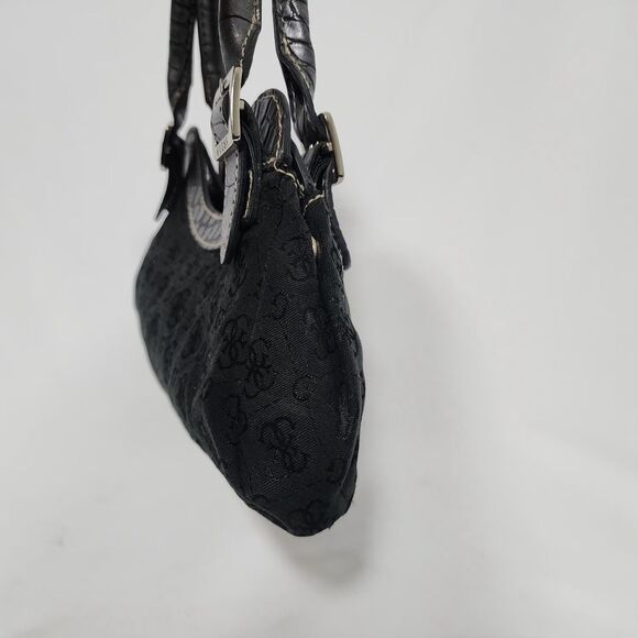 Guess Vintage Black Logo Mini Shoulder Bag Silver G Buckle Croc Embossed Y2K - Picture 7 of 13